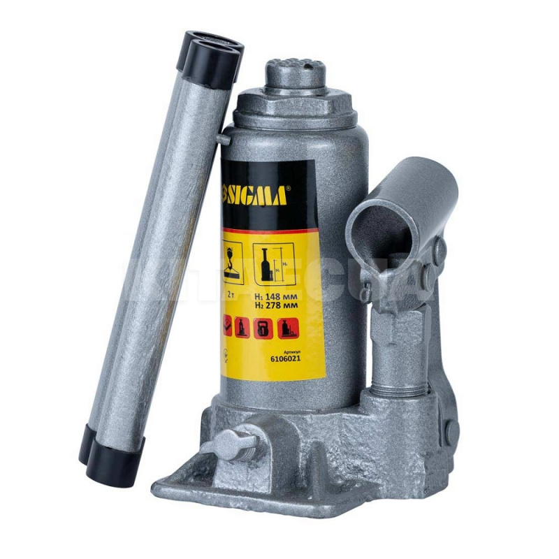 Домкрат гидравлический бутылочный до 2т (148-278мм) Standard SIGMA (6106021)