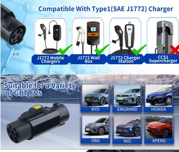 Перехідник 7.4 квт 32А 1-фаза TYPE 1 (станція) - GB/T AC (китайське авто) з фіксатором KOLANKY (P-T1GBTL) - 3