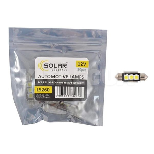 LED лампа для авто SV8.5 12-24V 36 мм (комплект) 10шт. Solar (LS260_P)