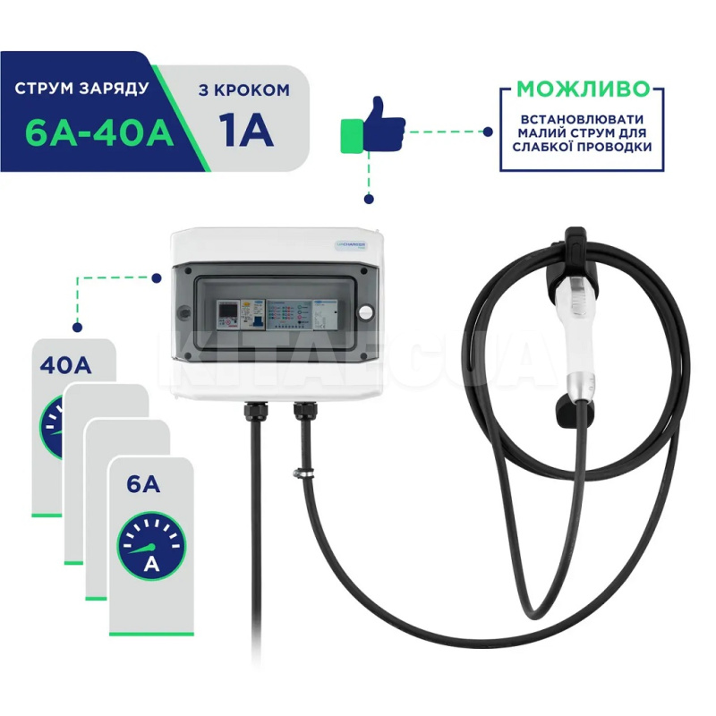 Зарядка для электромобиля GB/T AC 9.2 кВт 40А 1-фаза WALL WiFi UACHARGER (CHS-WLWF220931-23) - 4