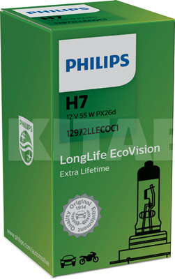 Галогеновая лампа H7 12V 55W LongLife EcoVision PHILIPS (PS 12972 LLECO C1)