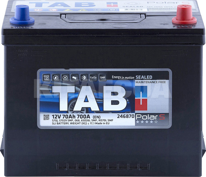 Аккумулятор автомобильный 70Ач 700А "+" справа TAB (TAB POLAR 70 JIS)