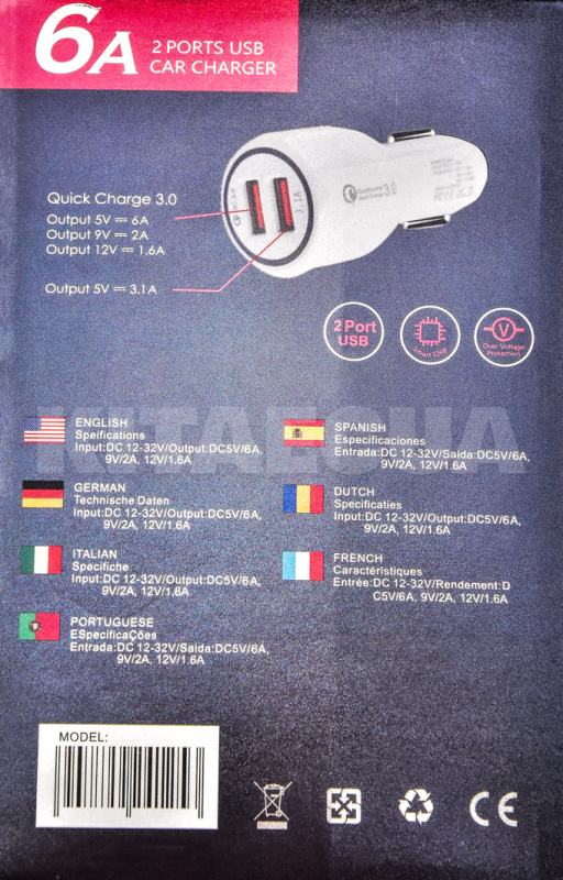 автомобільний зарядний пристрій 2 USB Qualcom 3.0 6A White CQC-200 XoKo (CQC-200-WH-XoKo) - 3