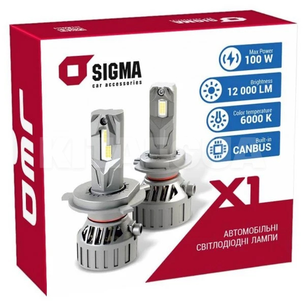 LED лампа для авто X1 H4 H/L 50W 6000K SIGMA4car (44760) - 2