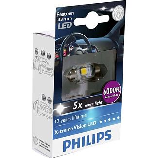 LED лампа для авто X-treme Vision Festoon SV8.5 0.8W 6000K 43 мм PHILIPS