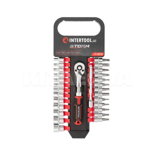 Набір головок 6-гранних 1/4" з подовжувачем та тріскачкою STORM Intertool (ET-8018-Intertool) - 3