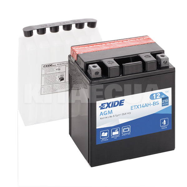 Мото аккумулятор 12Ач 210А "+" слева EXIDE (ETX14AH-BS)
