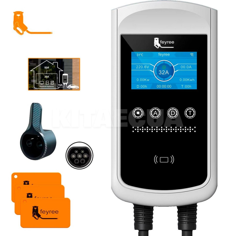 Зарядка для электромобиля Pisces DLB 22 кВт Type 2 32А 3-фазы FY22-32-3PH-TP2-CS-PIS-DLB FEYREE (FY22-32-3PH-TP2-CS-P)