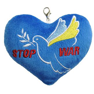 Подушка в машину декоративна "Серце-брелок Stop the war" синя Tigres