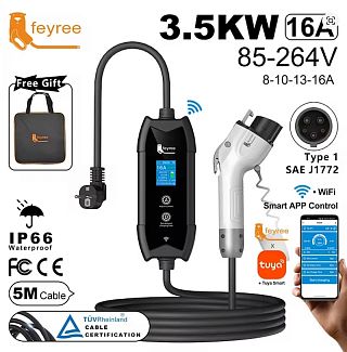 Зарядка для электромобиля Type 1 3.7 кВт 16А 1-фаза Flying Cat Wi-fi FEYREE