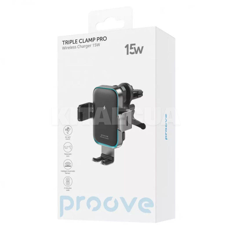 Автомобильный держатель на дефлектор / торпеду Triple Clamp Pro 15W с беспроводной зарядкой PROOVE (479200092) - 3