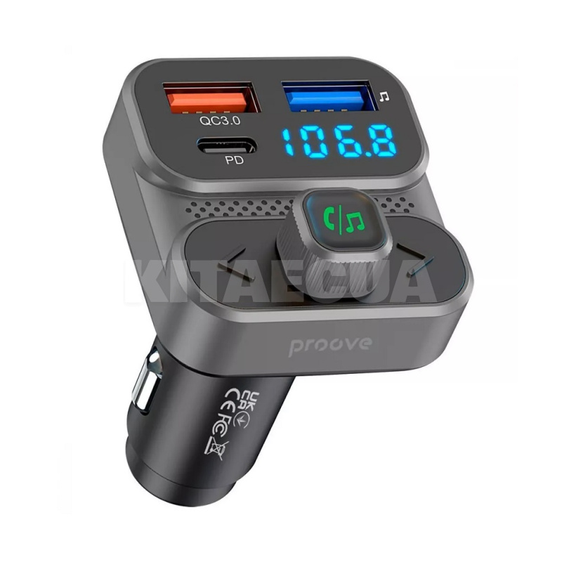 Автомобильное зарядное устройство 36W 2USB+Type-C FM Launcher Luxor SE PROOVE (593020010)