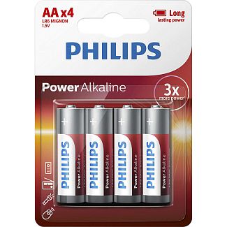 Батарейка цилиндрическая щелочная 1,5 В AA (4 шт.) Power Alkaline PHILIPS