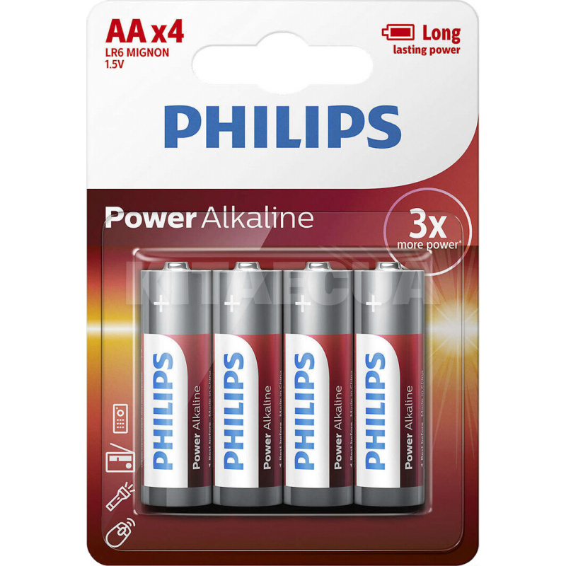 Батарейка циліндрична лужна 1,5 В AA (4 шт.) Power Alkaline PHILIPS (PS LR6P4B/10)
