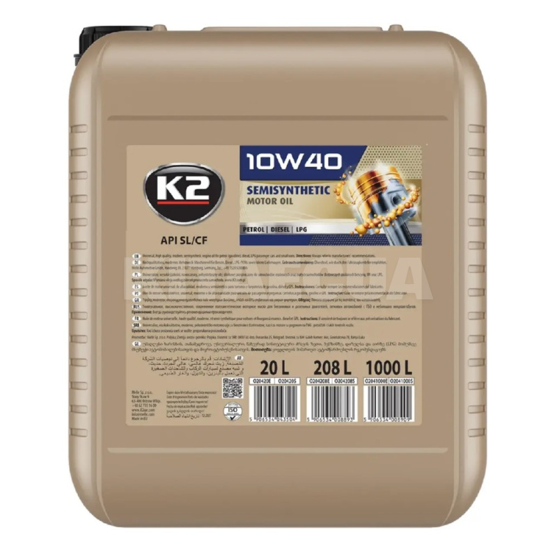 Масло моторне Напівсинтетичне XL SL/CF 10W-40 20л K2 (O20420E)