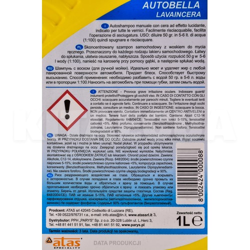 Автошампунь Autobella z Woskiem 1л концентрат с воском ATAS (3699) - 2