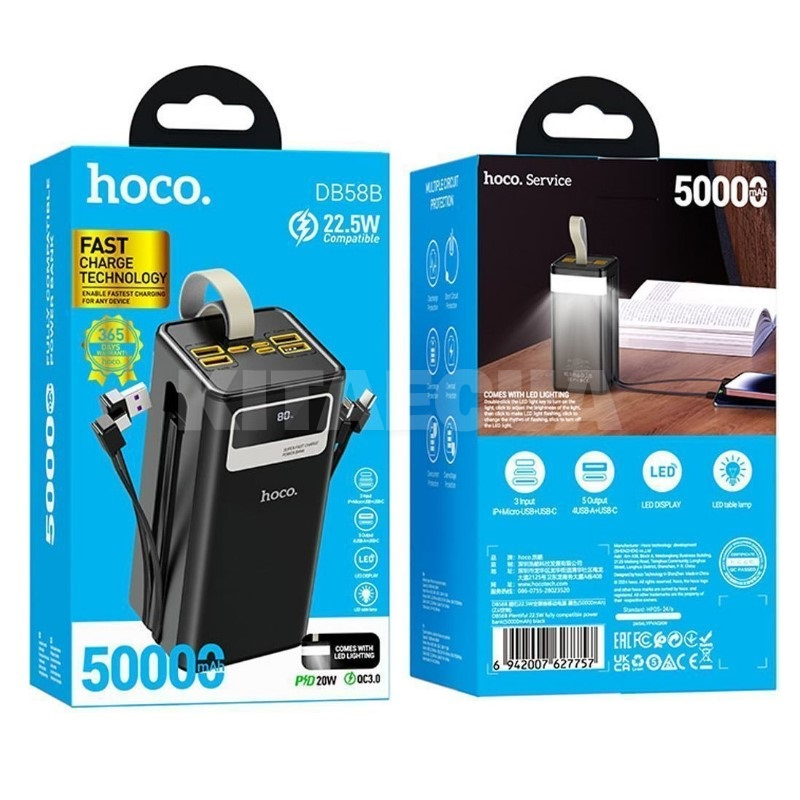 Повербанк с солнечной панелью DB58B 50000 mAh 22.5W+PD20W черный HOCO (00000072112) - 5