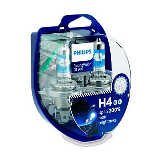 Галогенні лампи H4 60/55W 12V Racing Vision +200% комплект PHILIPS