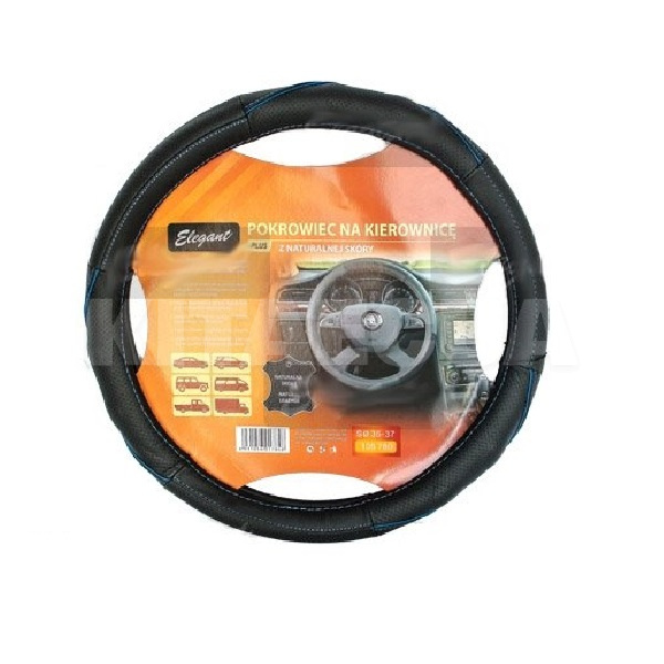 Чехол на руль М (37-38 см) черный натуральная кожа с перфорацией ELEGANT (105088)