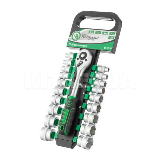 Набір головок 6-гранних 3/8" та рукоятка з храповим механізмом Intertool (ET-6020-Intertool)