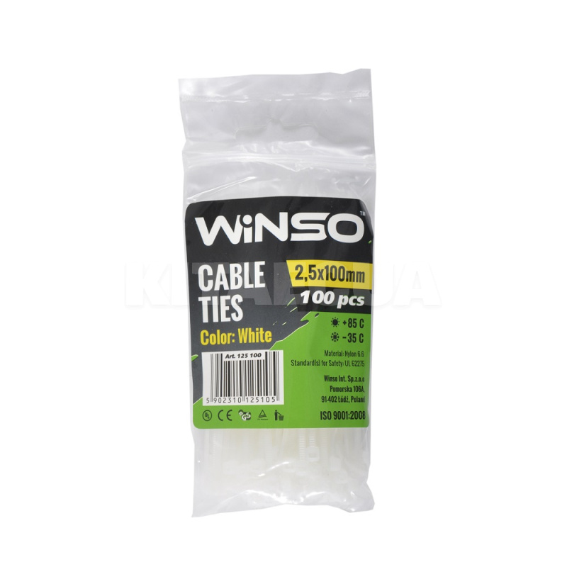 Білі стяжки пластикові 100 х 2.5 мм 100 шт. Winso (125100)