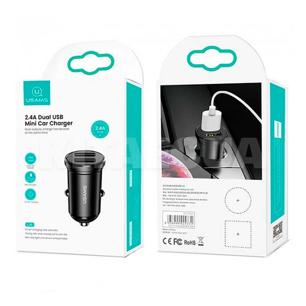 Автомобильное зарядное устройство C20 2.4 Dual USB Mini Car Charger Black USAMS (CC114TC01-USAMS) - 2