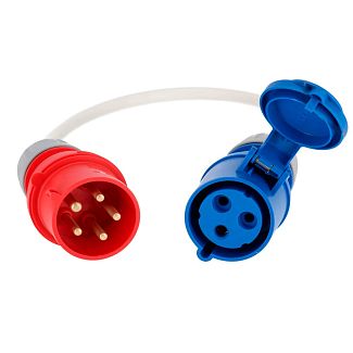 Переходник 32A 3-фазы (силовая вилка) - 1-фаза (силовая розетка) 