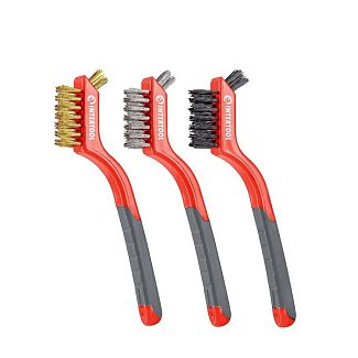 Щетки по металлу 3-рядные сталь-латунь-нейлон с обрезиненные ручки 3шт. Intertool