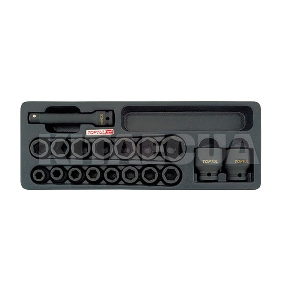 Набір ударних голів 10-32мм 1/2" 10-32мм + подовжувач 18 предметів TOPTUL (GCAT1807)