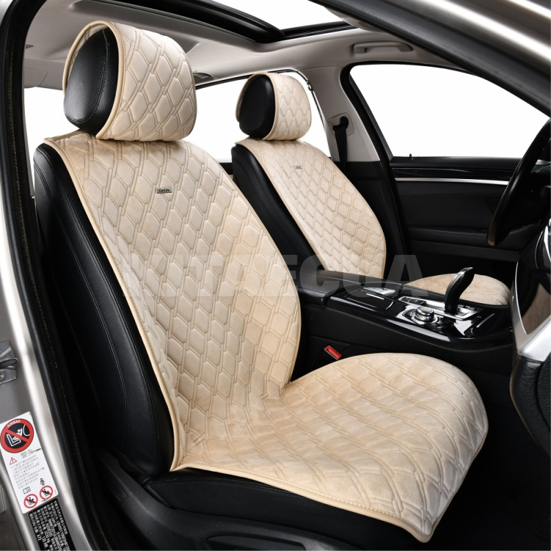 Накидка на передние сиденья бежевая с подголовником 2 шт. Turbo CARLIFE (SC30302) - 2