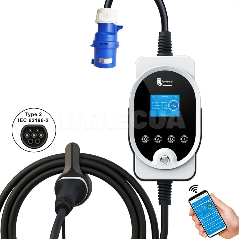 Зарядка для електромобіля Type 2 7.4 Квт 32А 1-фаза Wi-Fi Master FEYREE (FY7-32-1PH-TP2-M8)