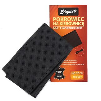 Чехол-оплетка на руль M (37-38 см) черный натуральная кожа с перфорацией ELEGANT