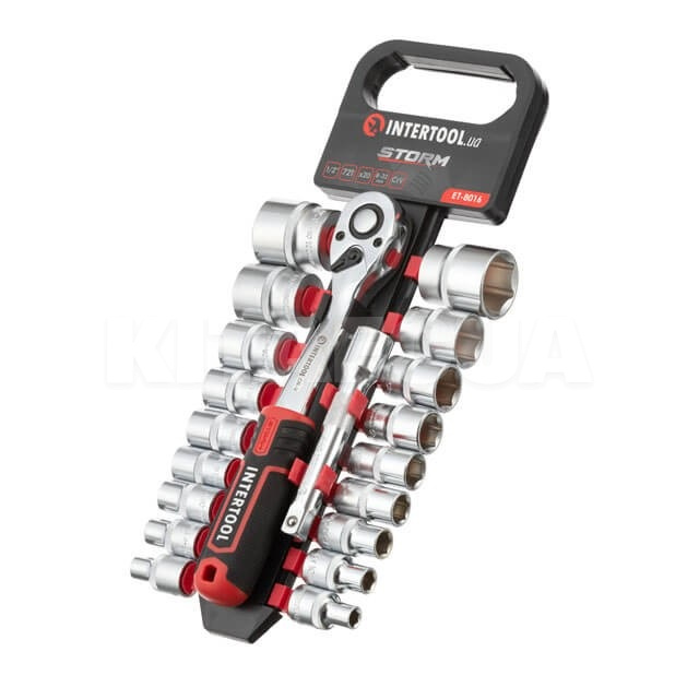 Набір головок 6-гранних 1/2" з подовжувачем 1/2" 125мм та тріскачкою Intertool (ET-8016-Intertool)