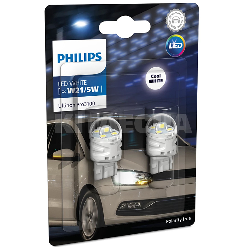 LED лампа для авто Ultinon Pro3100 W3x16d 2.4W 6000K (комплект) PHILIPS (11066CU31B2)