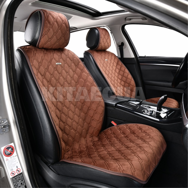 Накидки на сиденья коричневые с подголовником Turbo CARLIFE (SC30404) - 2