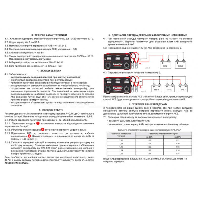 Зарядное устройство для аккумулятора 6В/12В/24В 300Ач 20A трансформаторное MAXION (MXCT PLUS-20CT) - 4