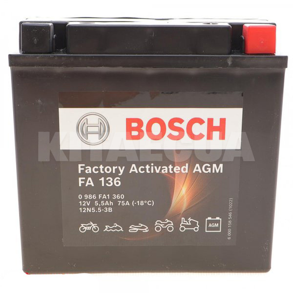 Мото аккумулятор FA 136 5.5Ач 75А "+" справа Bosch (0 986 FA1 360)