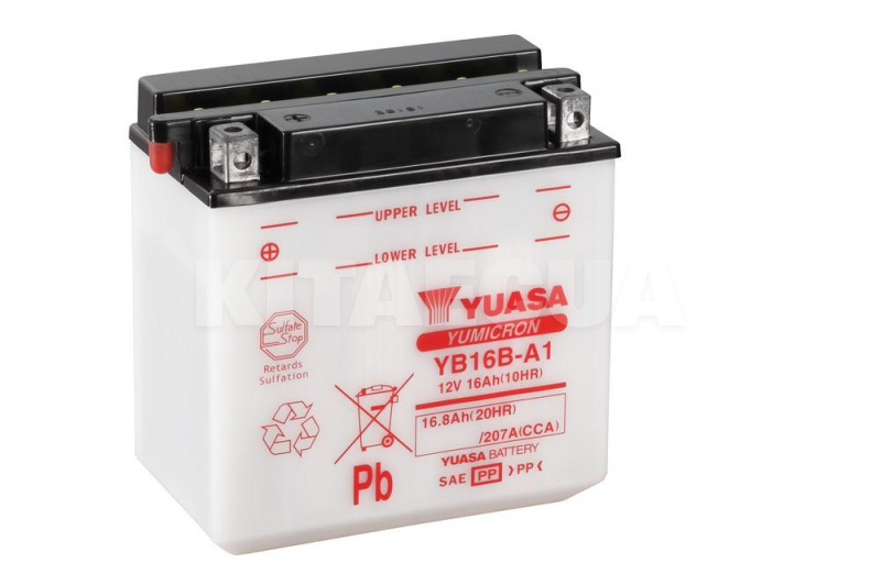 Мото аккумулятор 16Ач 207A "+" слева Yuasa (YB16B-A1-CP)