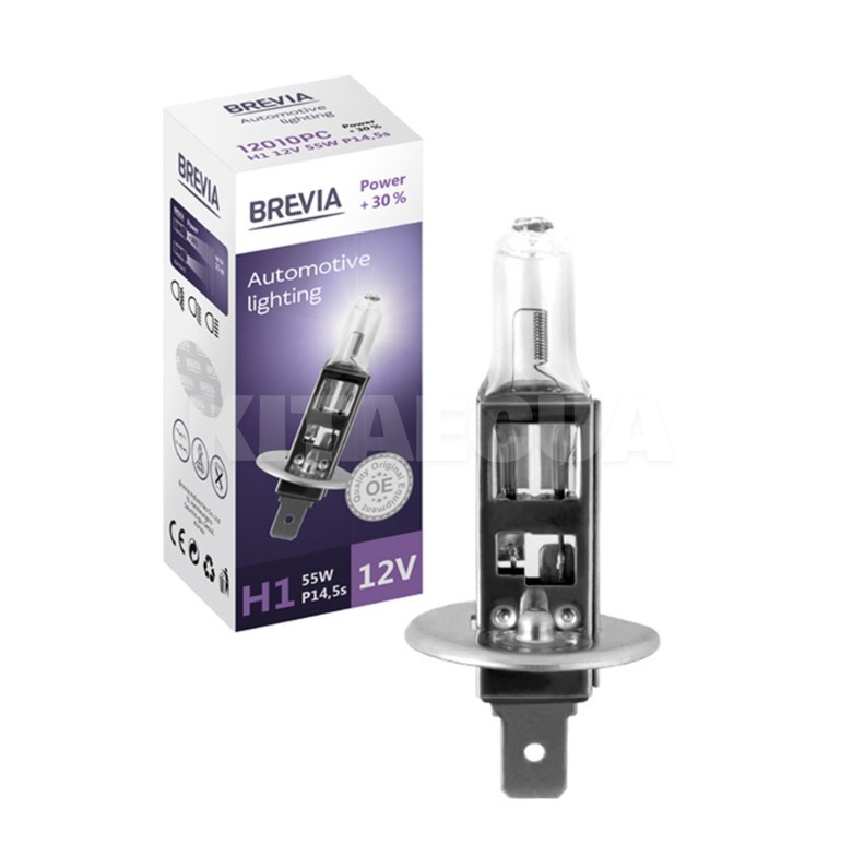 Галогенна лампа H1 55W 12V Power +30% BREVIA (12V 55W P14.5s) - 2