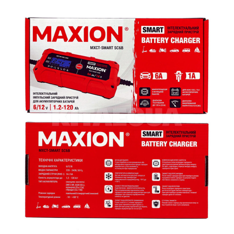 зарядний пристрій для акумулятора 6В/12В 120Ач інтелектуальне MAXION (MXCT-SMART SC6B) - 4