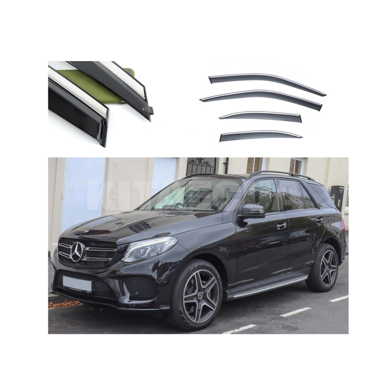 Дефлекторы окон (ветровики) из нержавеющей стали 3D на Mercedes GLE (2012-2019) 4 шт. FLY (BBZGE1223-W/S)