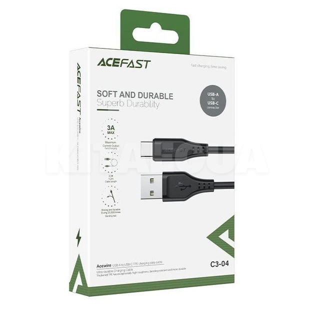 Кабель USB Type-C 3A C3-04 1.2м чорний ACEFAST (AFC3-04B) - 3