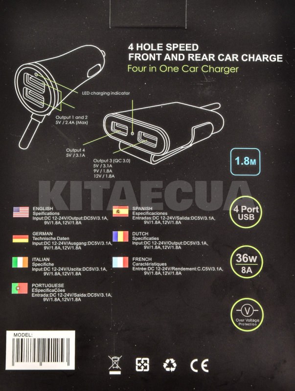 Автомобільний зарядний пристрій 4 USB 8a Qualcom 3.0 Black CQC-410 XoKo (CQC-410-BK-XoKo) - 7