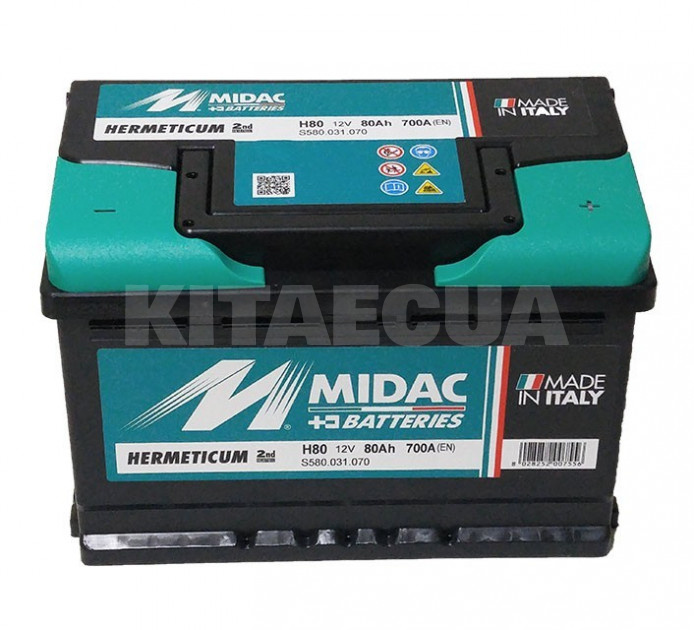 Акумулятор автомобільний 80Ач 700А "+" праворуч MIDAC (S580.031.070) - 2