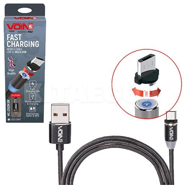 Кабель USB microUSB 2.4А MC-2302M 2м чорний VOIN (MC-2302M BK)