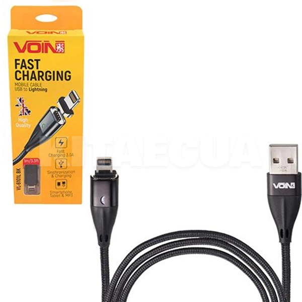 Кабель USB - Lightning 3А VL-6101L 1м черный VOIN (VL-6101L BK)