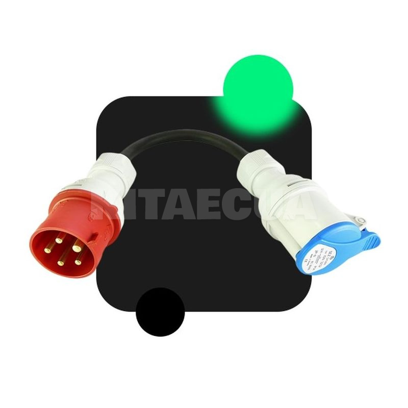 Перехідник 3-фази 32A (силова вилка) - 1-фаза 32A (силова розетка) ECOFACTOR (Adapter-7 plug 5x32A)