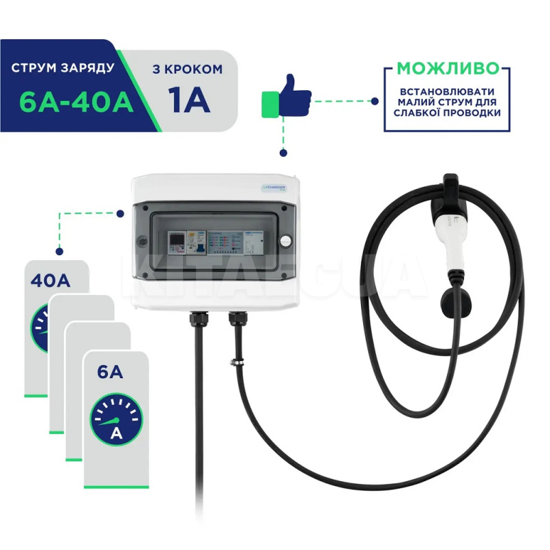 Зарядка для електромобіля Type 2 9.2 кВт 40А 1-фаза WALL WiFi UACHARGER (CHC-WLWF220921-23-8) - 3