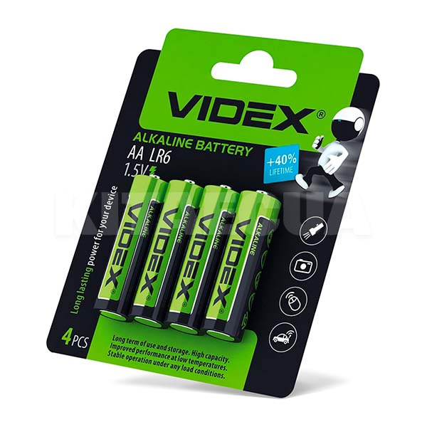 Батарейка циліндрична лужна AA 1.5 В 4 шт. BLISTER CARD VIDEX (LR6/AA 4pcs BC)