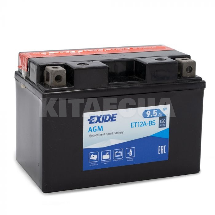 Мото акумулятор 9.5Ач 130А "+" зліва EXIDE (ET12A-BS)